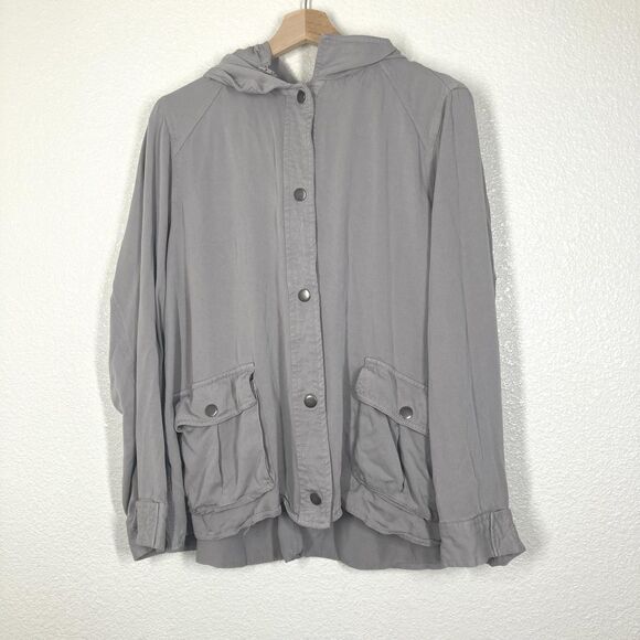 Torrid Jacket Womens 2 2X Plus Gray Hooded Snap Front Utility Pockets Anorak - Picture 1 of 14